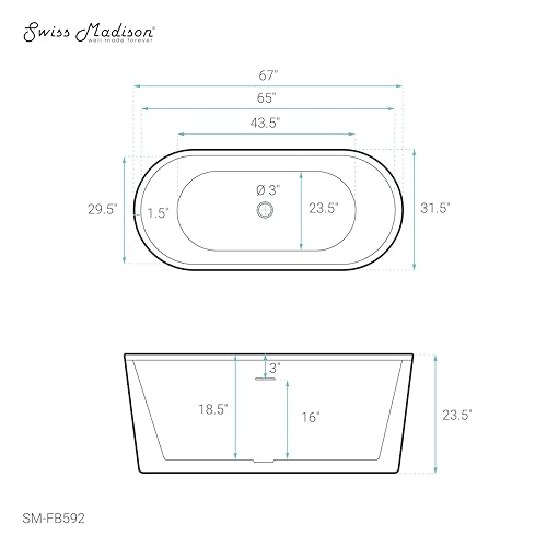 Image of Swiss Madison SM-FB592 Lafayette 67 inch Free Standing Acrylic Soaking Tub with Center Drain and Overflow - White