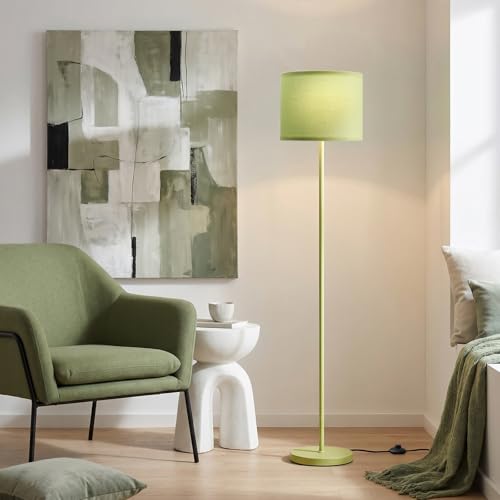 Image of Ambimall 60'' Modern Floor Lamp with Shade, Tall Lamps for Living Room, Bedroom, Office, Dining Room, Light Green Lampshade(Without Bulb)