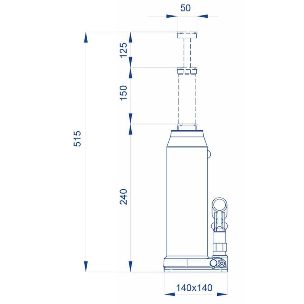 OMCN Cric Idraulico a Bottiglia, 10000 kg di Portata, Altezza di Sollevamento 51,5 cm, Base 14x14 cm, Blu