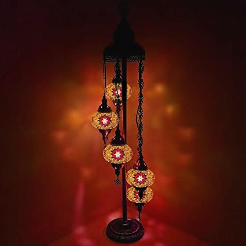 World Home Living Turkish Moroccan Floor Lamp 3 5 Ball Light Eastern Bohemian Mosaic Glass UK Tested (5IN1FL Multi 4)