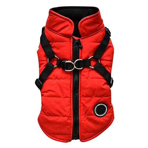 Hundemantel mit Geschirr Loch Wasserdicht Winter Warme Jacke Winddichte Hunde Kleidung Outdoor-Bekleidung Gemütliche Haustier Outfit Hunde Sportweste für kleine mittlere extra große Hunde (XS, Red) Cover