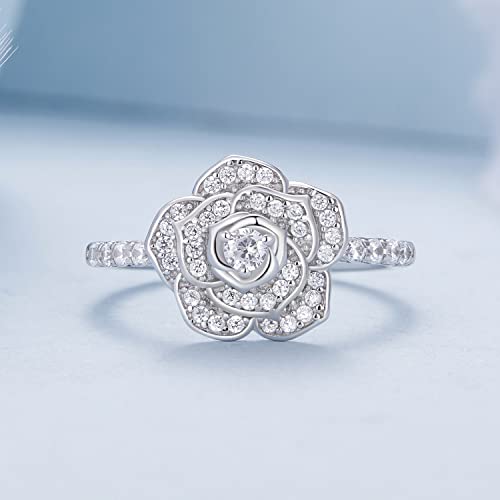 925 Sterling Silver Rose Flower Ring Wedding Band Engagement Primise Ring for Women White Gold Plated Silver Ring Anniversary Valentine's Day Birthday Mother's Day Jewelry Gift for Women4