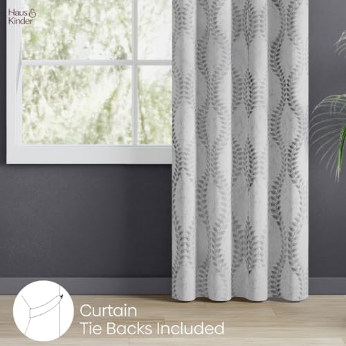 Image of haus & kinder Jacquard Door Curtain 7 Feet Long Pack of 1 Door Curtain, 7 Feet Curtain for Door (Silver Groove Embossed, Grey Floral Nature Design 130x213 CM)