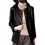 [blue beryl] [ブルーベリル] フェイクレザー ジャケット レディース アウター シンプル ラウンドネック スナップボタン 裏地付き ブラック BB049-BK-S