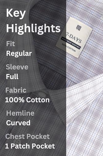 Image of 7-DAYS Men's Premium Checks Formal Shirt - Cotton Rich, Regular Fit, Full Sleeve, with Pocket, Wrinkle Resistant - Stylish Office & Everyday Wear.