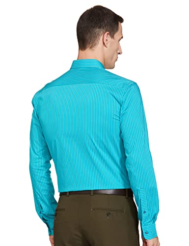 Image of Park Avenue Men's Cotton Blend Stripe Pattern Slim Fit Semi Cutaway Collar Full Sleeve Formal Shirt