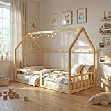 Lit cabane Nemo 90x190 + 1 sommier + barrière/Naturel