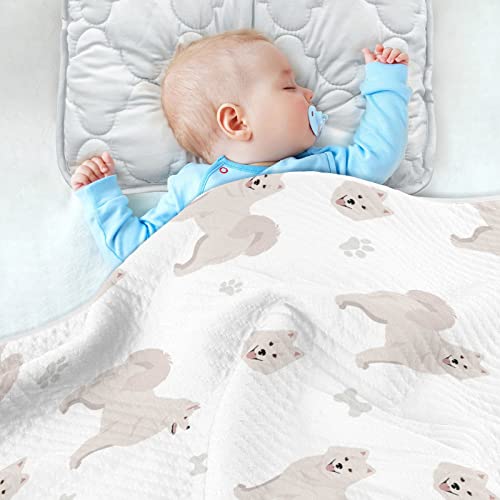 Image of Swaddle Blanket Samoyed Dog Cotton for Infants, Receiving, Lightweight Soft Swaddling for Crib, Stroller, Nursery, 30X40 in