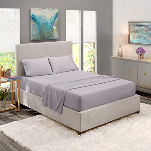 Image of Nestl Split King Bed Sheet Set - Grey Lavender - 5-Piece Deep Pocket | Instantly Soft, Night-One Ready (No Wash Required). Fits 16-Inch Deep Pockets, 360-Degree Elastic Grip