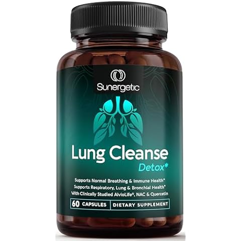 Sunergetic Premium Lung Support Supplement - Lung Cleanse & Detox Supplement With Mullein Leaf, NAC, Bromelain & Boswellia-Lung Health Formula for Respiratory, Breathing & Bronchial Health-60 Capsules Cover