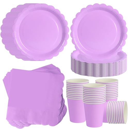 ZblPyro Anniversaire Vaisselle de fête 120 Pièces Violet Clair à Bord Festonné Set Jetable pour...
