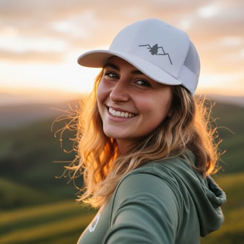 Image of LINDO Trucker Hat [ Great Outdoors Design ] for Men and Women: Mid Profile Cap with Breathable Mesh Back and Adjustable Snap