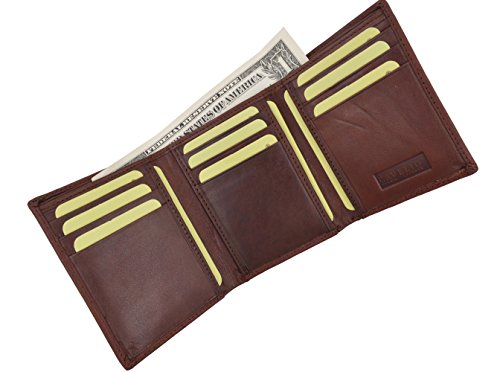 Mens High Qualit Genuine Leather Card Holder Trifold Wallet with Outside ID Window2