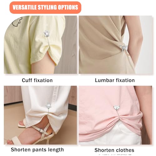 Image of Ouliget Multi-Function Magnetic Clothing Clips,Pinless Brooch Chain Magnetic Buttons Shawl Clips for Hijab, Loose T-Shirt Hems, Sleeves, Collar and Pants Hems,4 Pieces (Silver Bow)