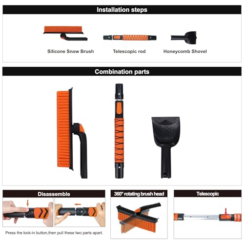 Eazy2hD 3 in 1 Silicone Snow Brush with Ice Scrapers, 39.37" Extendable Window Ice Removal with Squeegee for Windshield, 360° Pivoting Brush Head Cleaner Tool for Car, Truck, SUV by Eazy2hD - Image 5