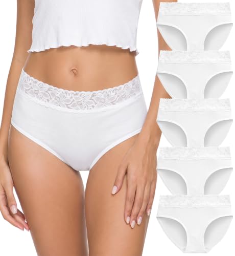 Image of Altheanray Womens Underwear Cotton Panties for Women Bikini Underwear Soft Hipster Lace Breathable Ladies Briefs 5 Pack