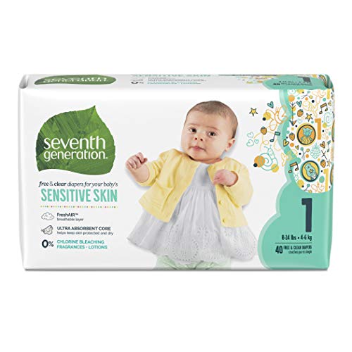 Seventh Generation Free and Clear Sensitive Skin Size 1 Baby Diapers with Animal Prints 160 Count