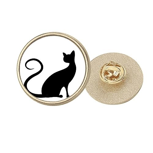 Broche chat noir rond métal doré accessoire veste femme M