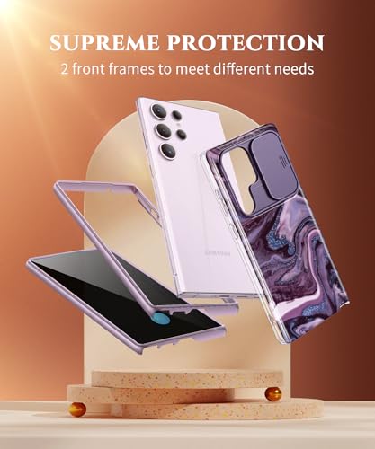 Image of GVIEWIN for Samsung Galaxy S23 Ultra Case, [Slide Camera Cover & Built-in Anti-Spy Privacy Screen Protector] [2 Front Frames] Shockproof Military Grade Marble Phone Case for S23 Ultra 6.8 inch (Quicksand)