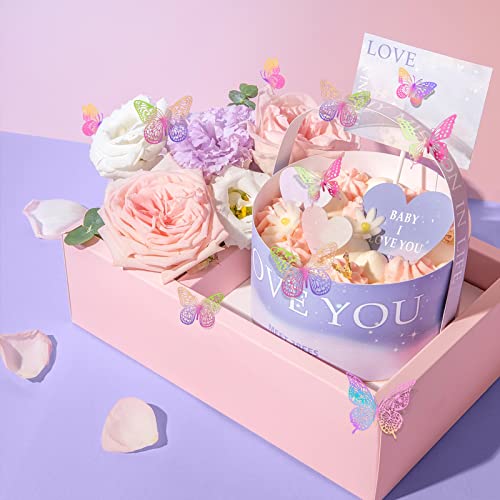 Image of SAOROPEB 3D Butterfly Wall Decor 48 Pcs Laser Purple Butterfly Decorations | 4 Styles 3 Sizes, Birthday Decorations Butterfly Party Decorations Cake Decorations, Removable Stickers