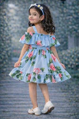 Image of Buy & Try Girls Summer Lightweight Georgette Floral Printed Frock Dress, Sleeveless Princess for Baby Girls, Stylish Fancy Kids Party & Casual Outfit