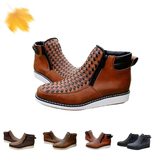 Zenfaze Handcrafted Western Cowboy Boots, Men's Square Toe Leather Double Zipper Hand-woven Cowboy Petatillo Boot with Double Side Zipper