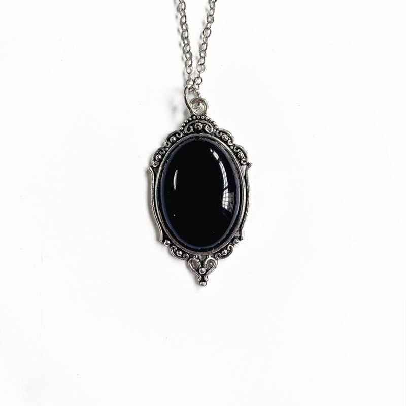 SEI 　REID MFG GOTHIC BALL PENDANT Retro Gothic Style Oval Zircon Magic Mirror Pendant Necklace