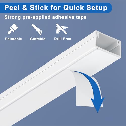 Image of ZhiYo Cord Hider Kit, Cord Covers for Wires on Wall, Self-Adhesive Cable Raceway, TV Cord Hider for Wall Mounted TV, Paintable Cable Management Cover Kit, 7X L14in x W0.95in x H0.55in, White