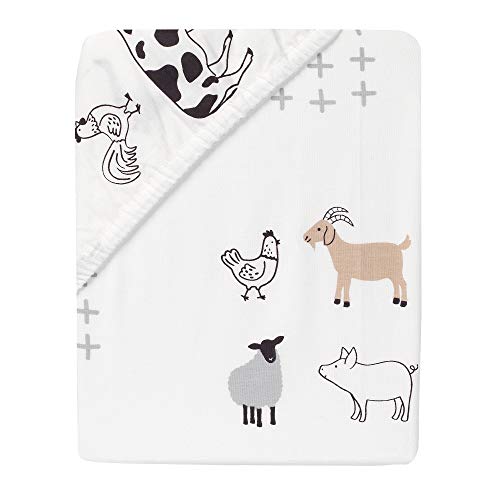 Image of Lambs & Ivy Baby Farm Animals 100% Cotton Fitted Crib Sheet - White