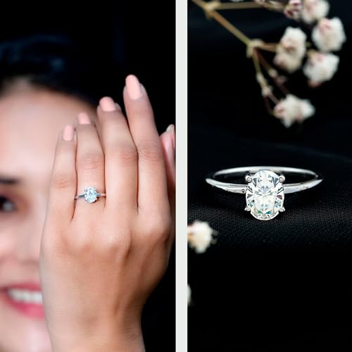 Moissanite 6X8 mm Oval Engagement Ring in Silver, D-Vs1 Quality, Moissanite 1 Carat Diamond Ring - Ready To Gift2