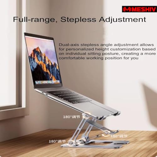 Image of Adjustable Laptop Stand with Mobile Holder, Ergonomic Foldable Metal Laptop Riser Desk, Ventilated & Sturdy Compatible for 15.6 Inch Laptops, MacBook, HP, Dell, Acer, Lenovo, Notebook Stand