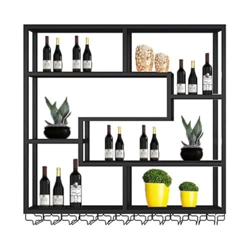 Casier à vin mural design métal noir support bouteilles verres suspendus