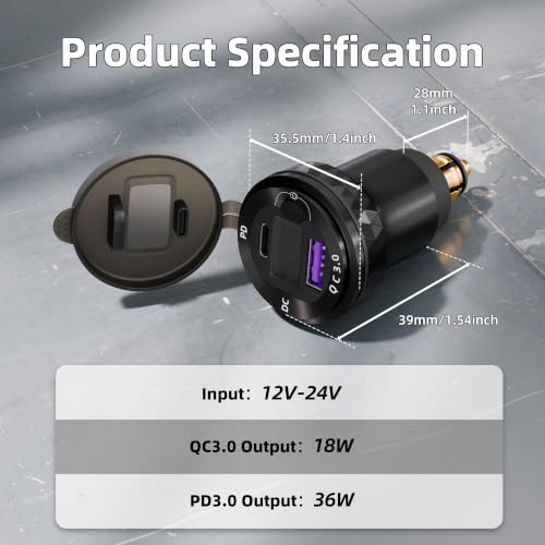 Image of DaierTek Waterproof DIN /Hella USB Charger Adapter,DC QC Powerlet Motorcycle Phone Charger with Blue LED for BMW Triumph Tiger Ducati