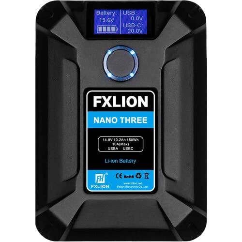 Image of FXLION Nano Three V Mount /V-Lock Battery (14.8V / 150Wh) with D-TAP,USB-C,USB-A, Micro USB Plugs, 773g Mini Power Bank for Cameras, Camcorders, Large LED Lights, Monitors, MacBook and Smartphone
