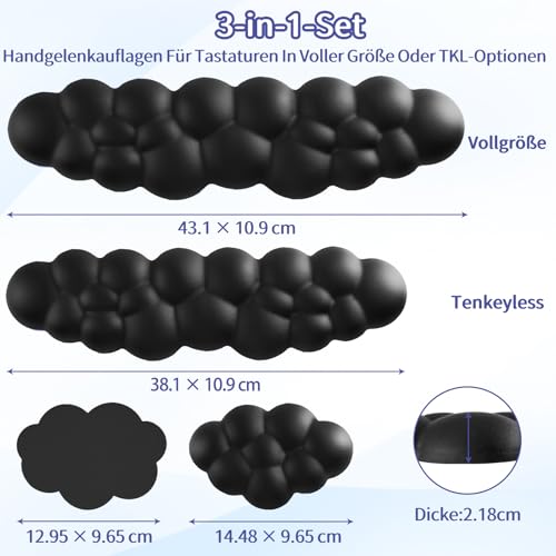 Sushret Wolkenförmige Handballenauflage für Tastatur, ergonomische Tastatur-Handauflage aus PU-Leder mit Memory-Schaum gegen Müdigkeit, Schreibtisch Zubehör für Büro, PC & Gaming – Schwarz