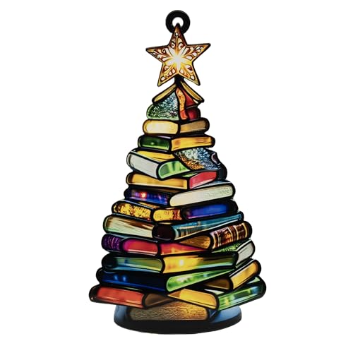 Sensemory Book Christmas Ornament 2025 Faux Stained Glass, Tree Decor Ornaments Gifts for Book Lovers, Bookish Gift for Women, Bookworm, Teacher, Bookclub, Printed Suncatcher Effect Keepsake (Acrylic)