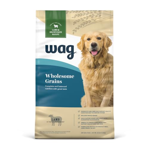Amazon Brand - Wag Adult Premium Nutrition Dry Dog Food Supports Stomach and Skin Health Lamb and Brown Rice 30 lb Bag