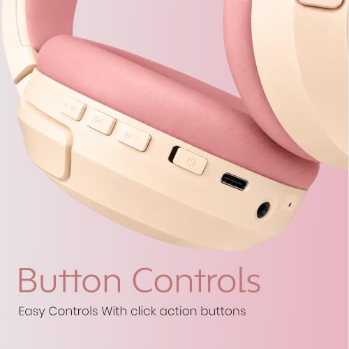 Image of PunnkFunnk BeatXtra Pro Wireless Bluetooth Headphones V5.3, Over-Ear Stereo Headset with 40mm Drivers, Noise Cancelling, Soft Cushioned Ear Cups, 10m Wireless Range, Teen & Adults (Pink)
