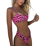 Zweiteiliges Bikini-Push-up-Set mit sexy Leopardenmuster für Damen, Triangel, freche Unterseite, Mikro-Tanga - Rot - Large