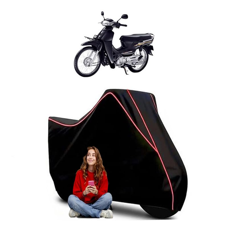 Image of Dream 125 Scooty Bike Cover Water Resistant Outdoor Use Universal Fit Scooters Motorcycles Heavy Duty UV Protection Dust Rain Scratch Resistant Elastic Bottom Black Blue Piping