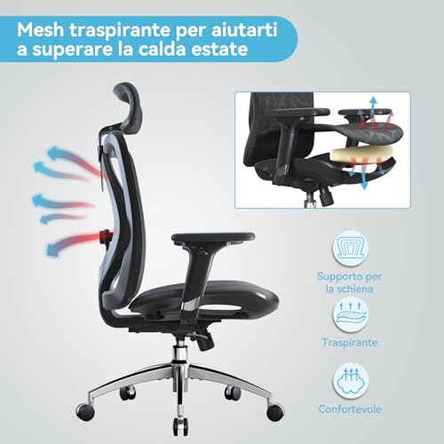 Sedia ergonomica da ufficio per computer schienale alto regolabile 3D traspirante con braccioli e supporto lombare moderno - Sedia gaming - Immagine 9