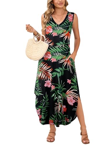 Image of JollieLovin Women Plus Size Summer Tank Maxi Dresses Sleeveless Causal V Neck Beach Long Dresses Swim Cover up (L-5X)