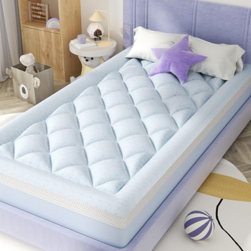 Image of ChiXpace Twin Mattress Topper, Viscose Derived from Bamboo, Soft Pillow Top | Cushioned Support, Breathable Mesh Sides, Memory Foam Blend Fill, Softens Firm Twin Beds, Teen Bedrooms, Guest Rooms, Rentals
