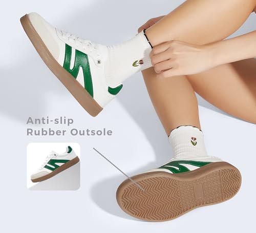Image of LUCKY STEP Women Classic Retro Gum Sole Fashion Sneakers Casual Tennis Skate Shoe Genuine Leather Walking Footwear Anti Slip Trainers