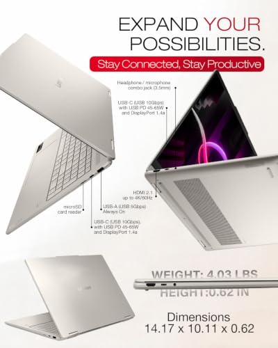 Lenovo Yoga 7a 2-in-1 Laptop, 16" WUXGA IPS Touchscreen Display, AMD Ryzen AI 7 445, 50 Tops NPU, Copilot+ PC, 16GB LPDDR5x, 1TB SSD, Wi-Fi 7, Backlit Keyboard, Fingerprint, Windows 11 Pro - image 8