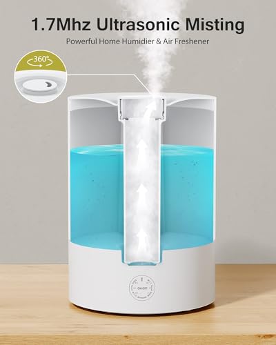 Maxcio Humidificador Ultrasónico 2.5L con 3 Modos de Niebla Temporizador 2/4/8h Apagado Automatico Luz LED Nocturna 30 Horas de Trabajo