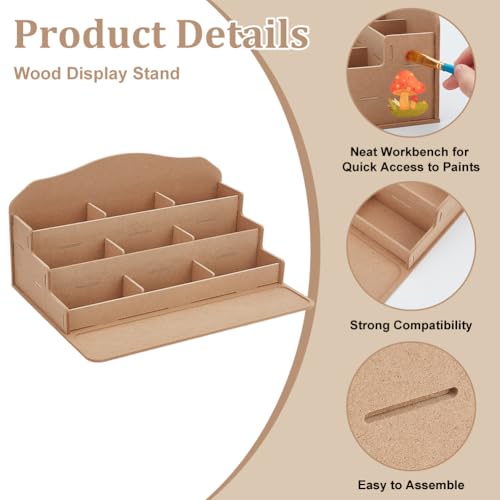 Image of PH PandaHall 3 Tier Wooden Paint Storage Rack Model Paint Organizer Density Board Miniature Paint Holder Ink Display Rack Spice Shelf for Home Studio School Essencial Oil Organizer 12x8.6x5.9 Inches