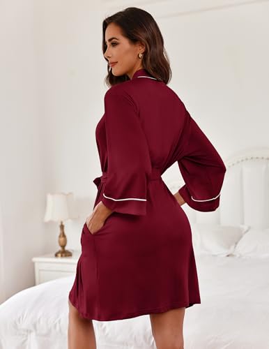 Image of Ekouaer Women Kimono Robes Knee Length Knit Bathrobe Lightweight Soft Sleepwear V-neck Casual Ladies Loungewear