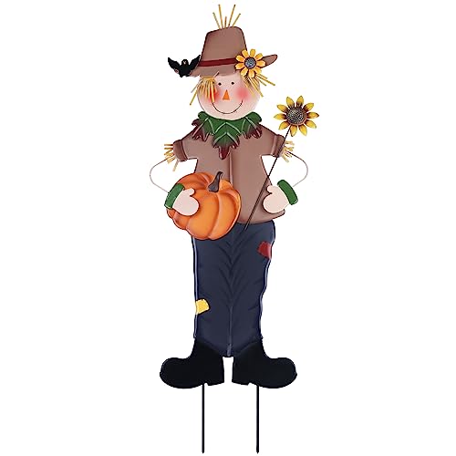 YEAHOME Fall Decorations Outdoor, Metal Boy Scarecrow Garden Stakes with Pumpkin & Sunflower for Fall Decor, Scarecrow Yard Signs for Outside Garden Lawn Porch Thanksgiving Decorations Outdoor