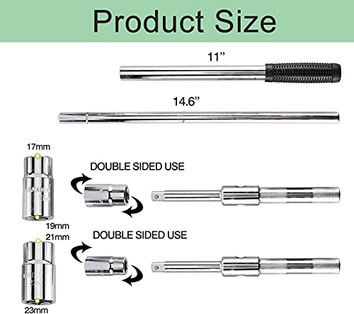 Toolly 23" Universal Extended Lug Wrench, 4 Way Tire Iron Nut Wrench Set With Storage Bag And Standard Sockets (17Mm/19Mm,21Mm/23Mm) #TOP1